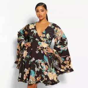 Paisley Floral Wide Sleeve Skater Dress